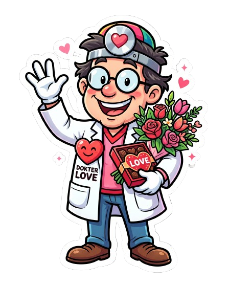Dokter Love met bloemen en chocola